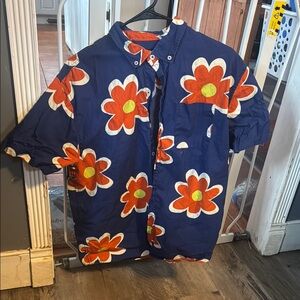 Floral Button-Up Shirt in Blue and Orange